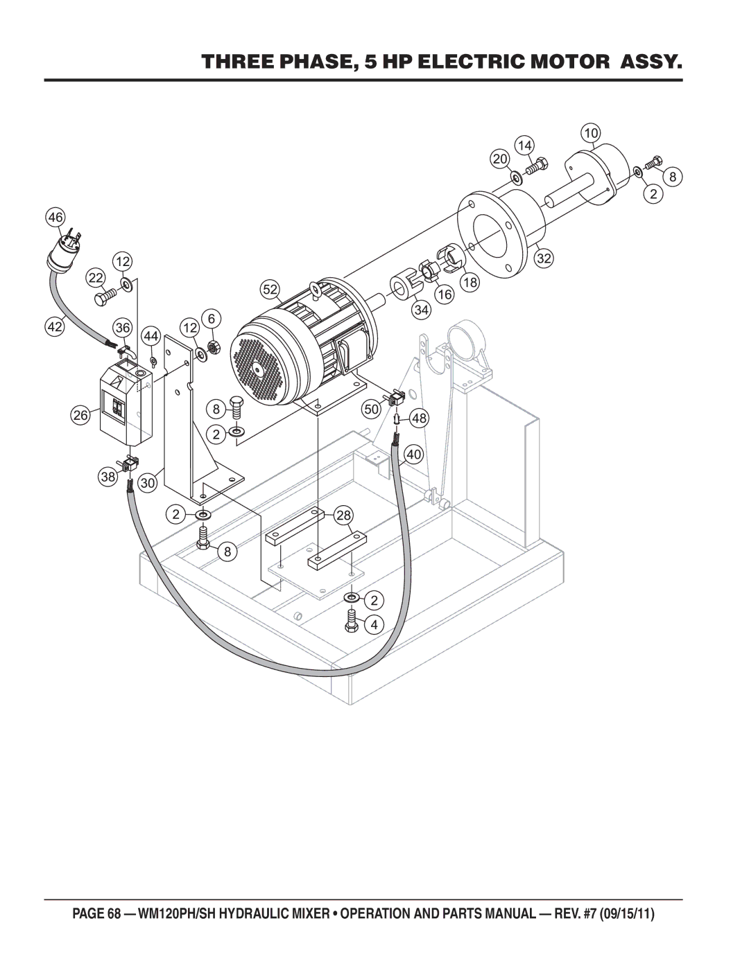 Multiquip WM120SH, WM120PH manual Three PHASE, 5 HP Electric Motor Assy 