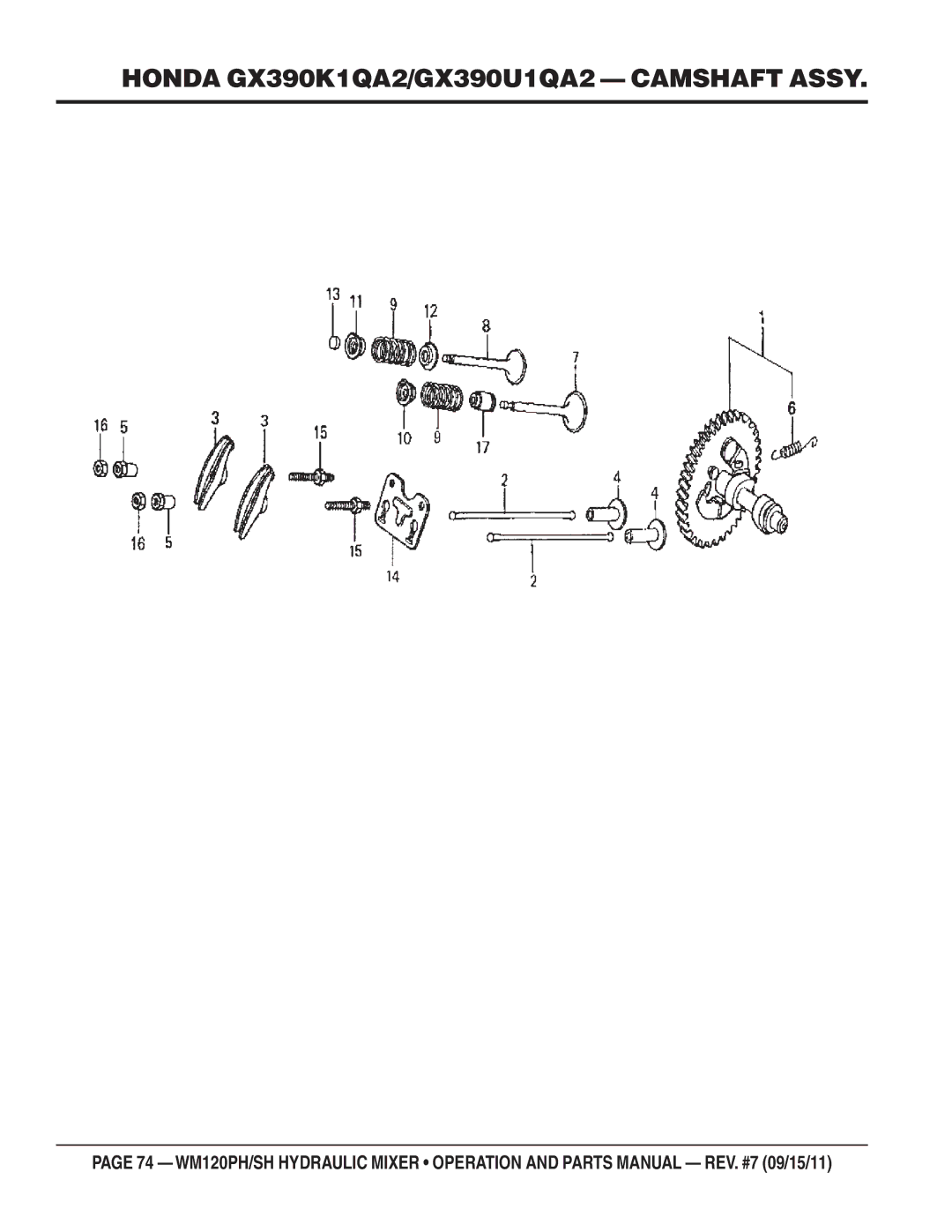 Multiquip WM120SH, WM120PH manual Honda GX390K1QA2/GX390U1QA2 Camshaft Assy 