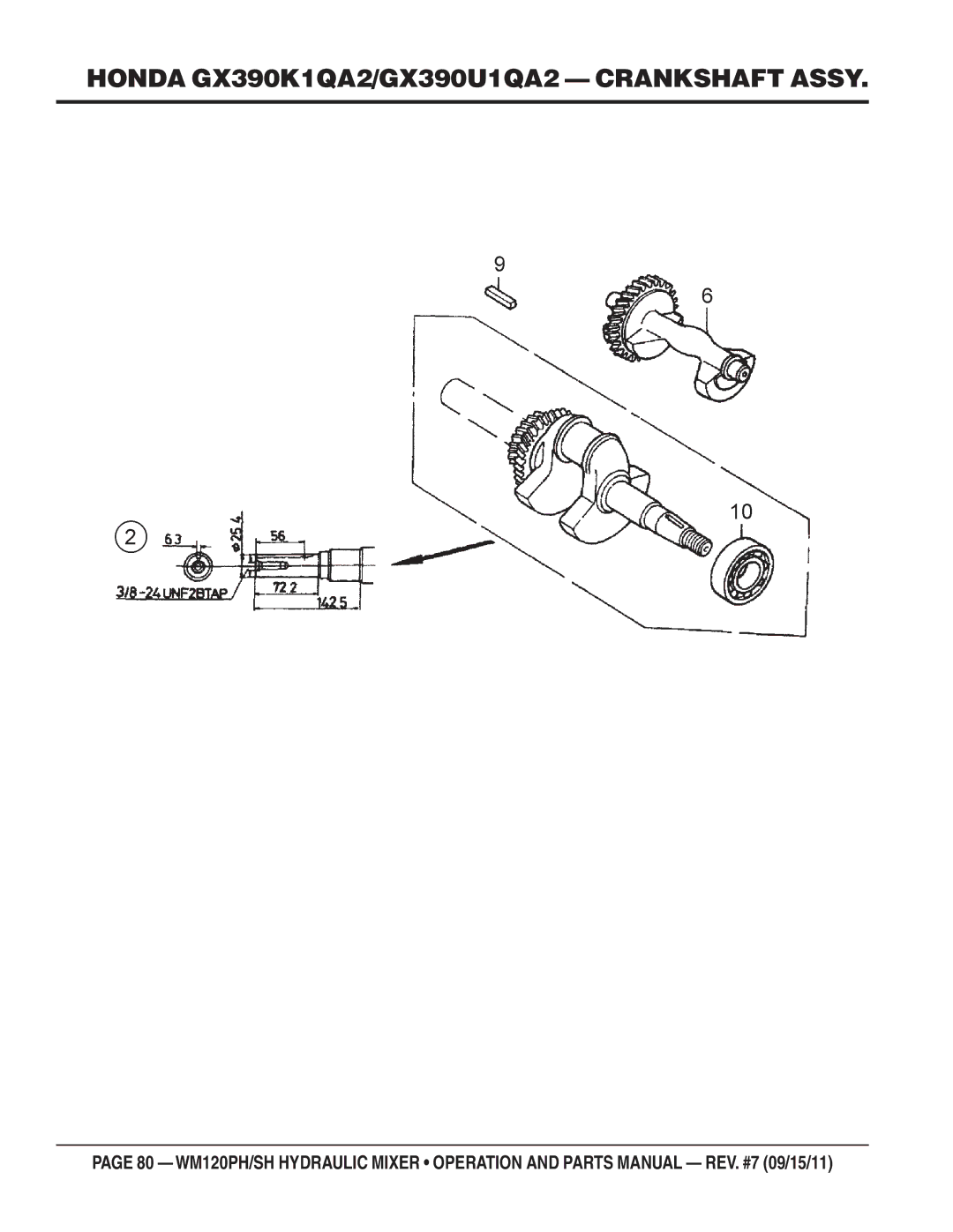 Multiquip WM120SH, WM120PH manual Honda GX390K1QA2/GX390U1QA2 Crankshaft Assy 