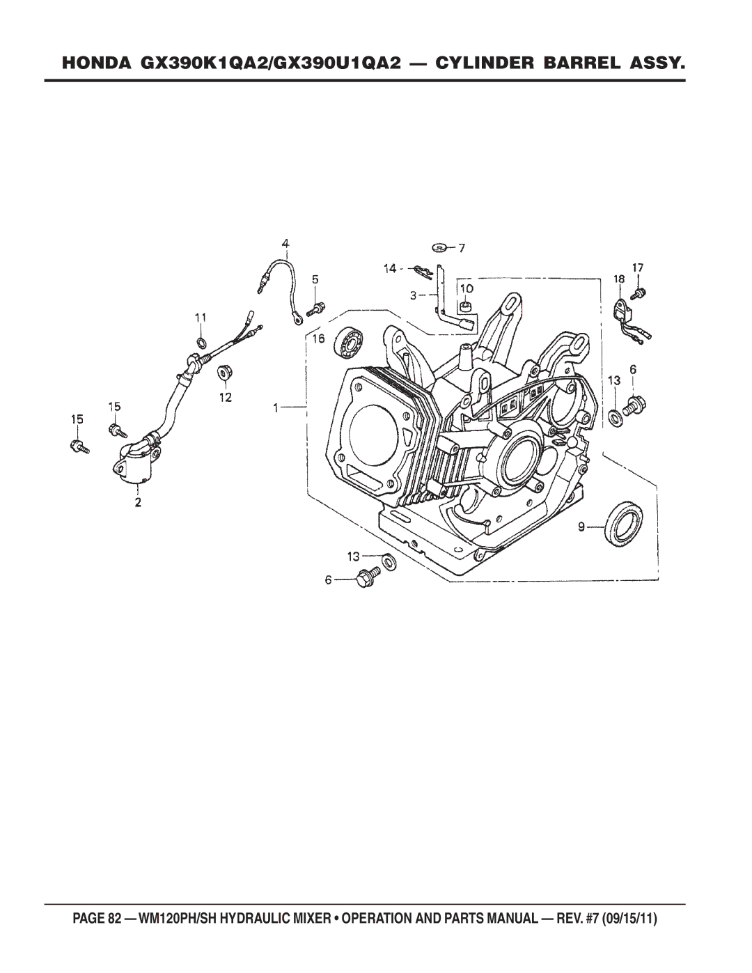 Multiquip WM120SH, WM120PH manual Honda GX390K1QA2/GX390U1QA2 Cylinder Barrel Assy 