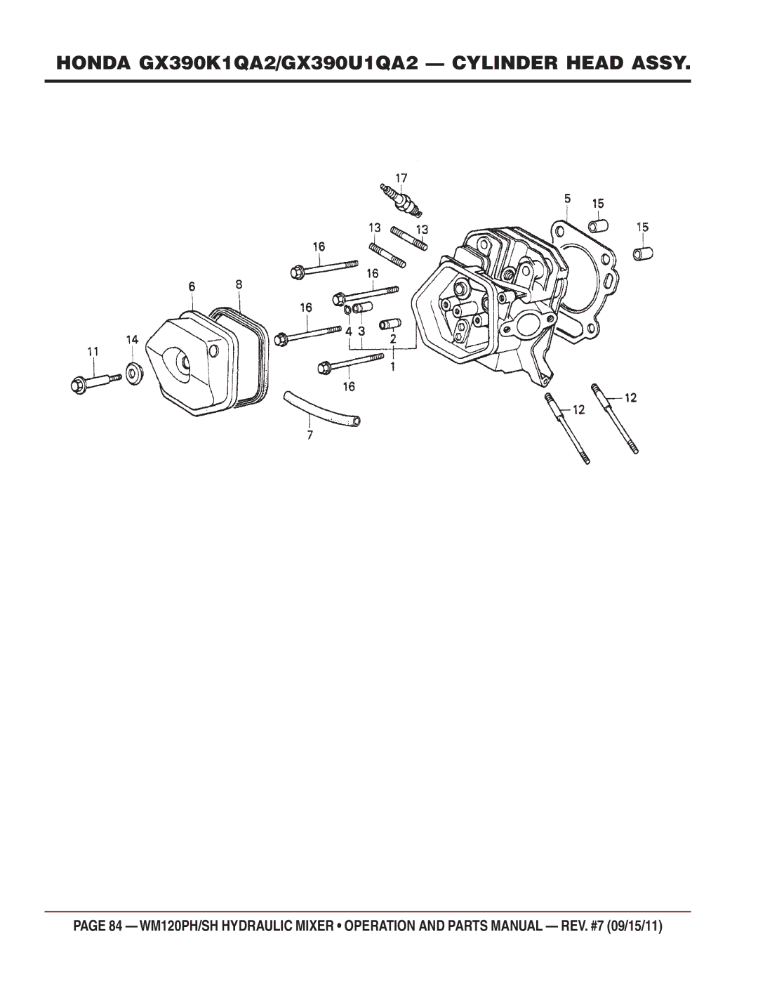 Multiquip WM120SH, WM120PH manual Honda GX390K1QA2/GX390U1QA2 Cylinder Head Assy 