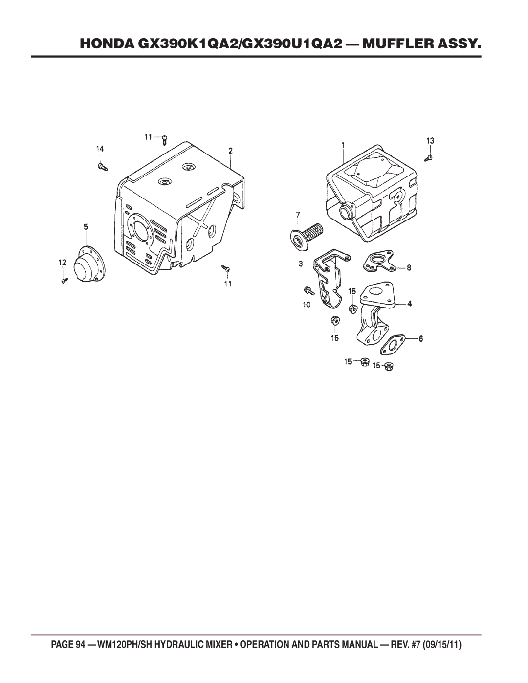 Multiquip WM120SH, WM120PH manual Honda GX390K1QA2/GX390U1QA2 Muffler Assy 