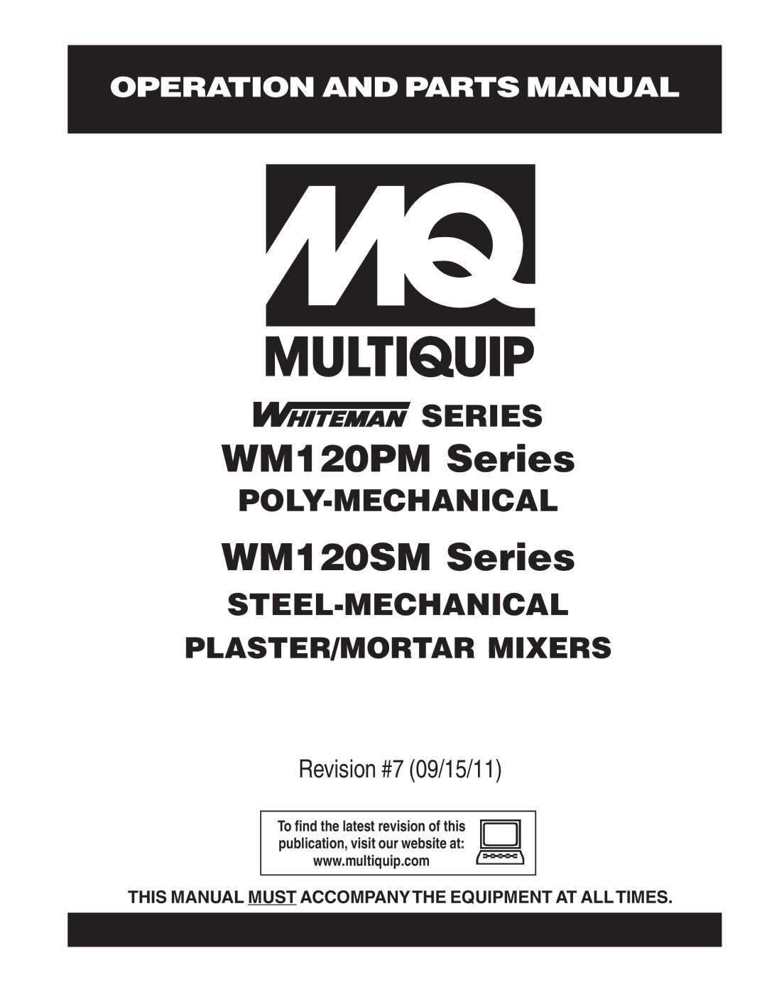 Multiquip WM120SM manual WM120PM Series 