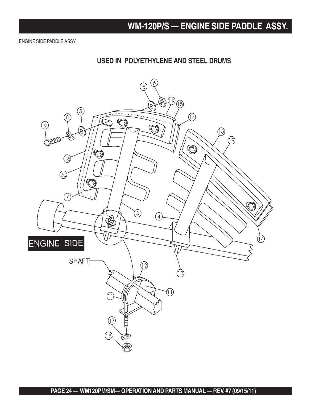 Multiquip WM120SM, WM120PM manual WM-120P/S Engine Side Paddle Assy 