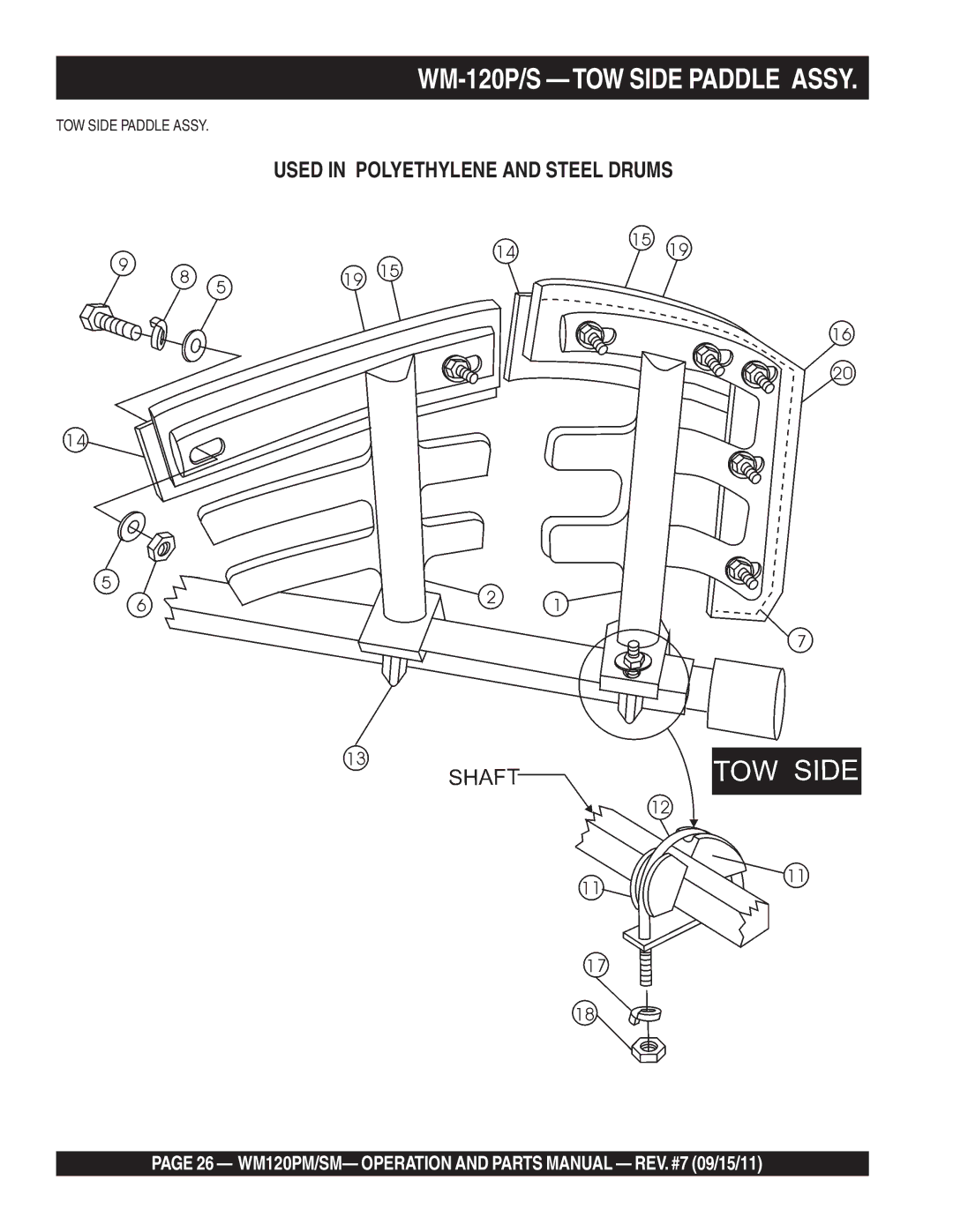 Multiquip WM120SM, WM120PM manual WM-120P/S -TOW Side Paddle Assy 