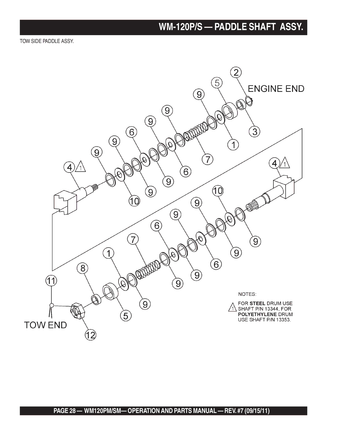 Multiquip WM120SM, WM120PM manual WM-120P/S Paddle Shaft Assy 