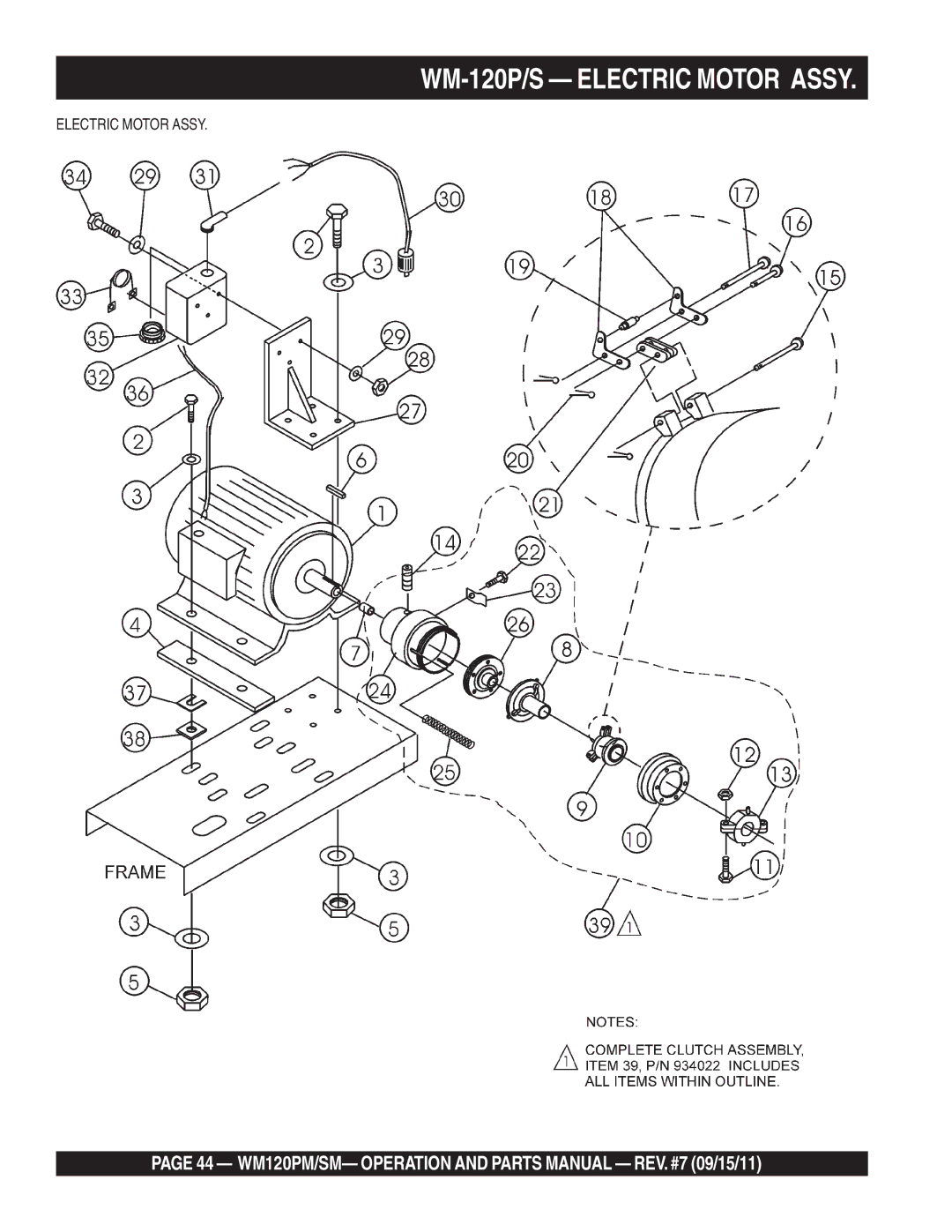 Multiquip WM120SM, WM120PM manual WM-120P/S Electric Motor Assy 