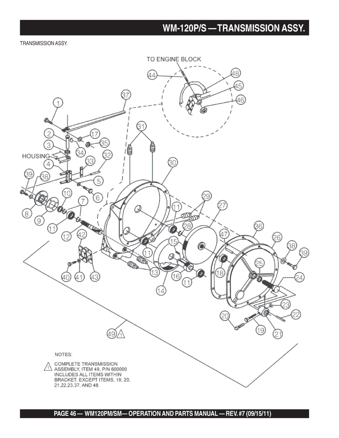 Multiquip WM120SM, WM120PM manual WM-120P/S -TRANSMISSION Assy 