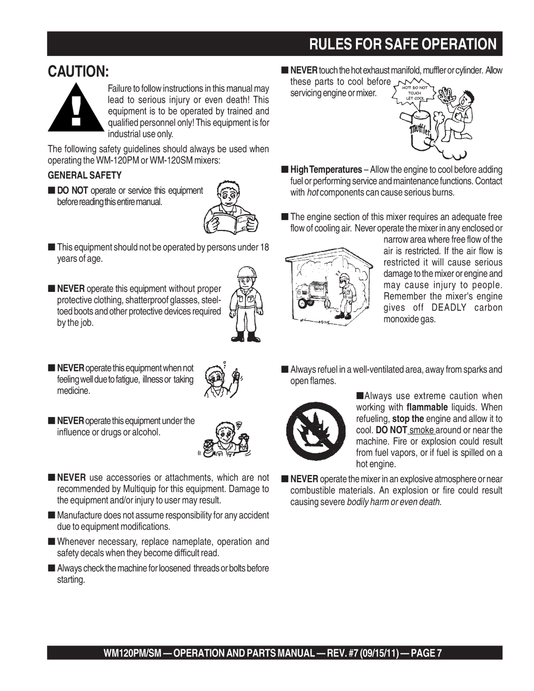 Multiquip WM120PM, WM120SM manual Rules for Safe Operation, General Safety 