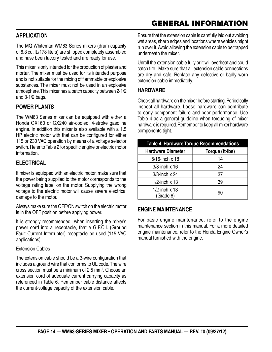 Multiquip WM63H8, WM63H5 manual General information 