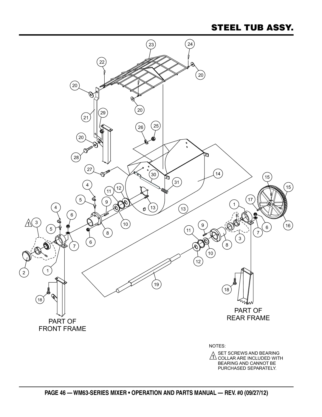 Multiquip WM63H8, WM63H5 manual Steel tub assy, Part Front Frame Rear Frame 