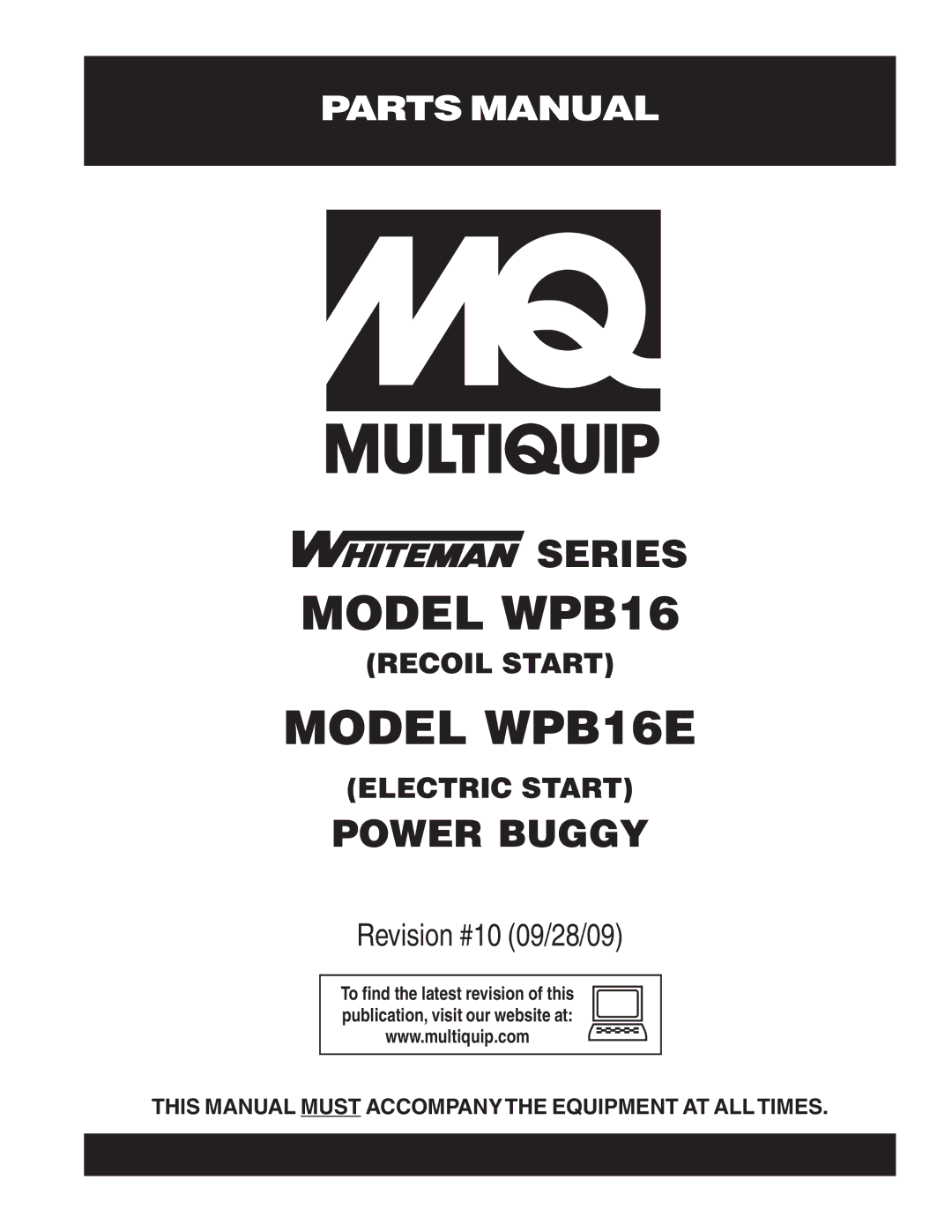 Multiquip WPB16 (Recoil Start), WPB16E (Electric Start) manual Model WPB16 