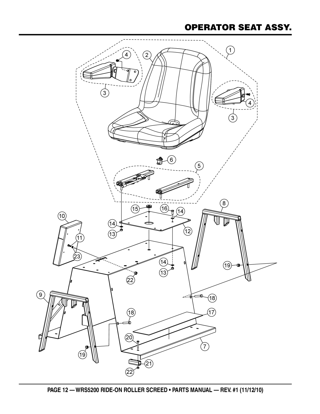 Multiquip wrs5200 manual Operator seat assy 