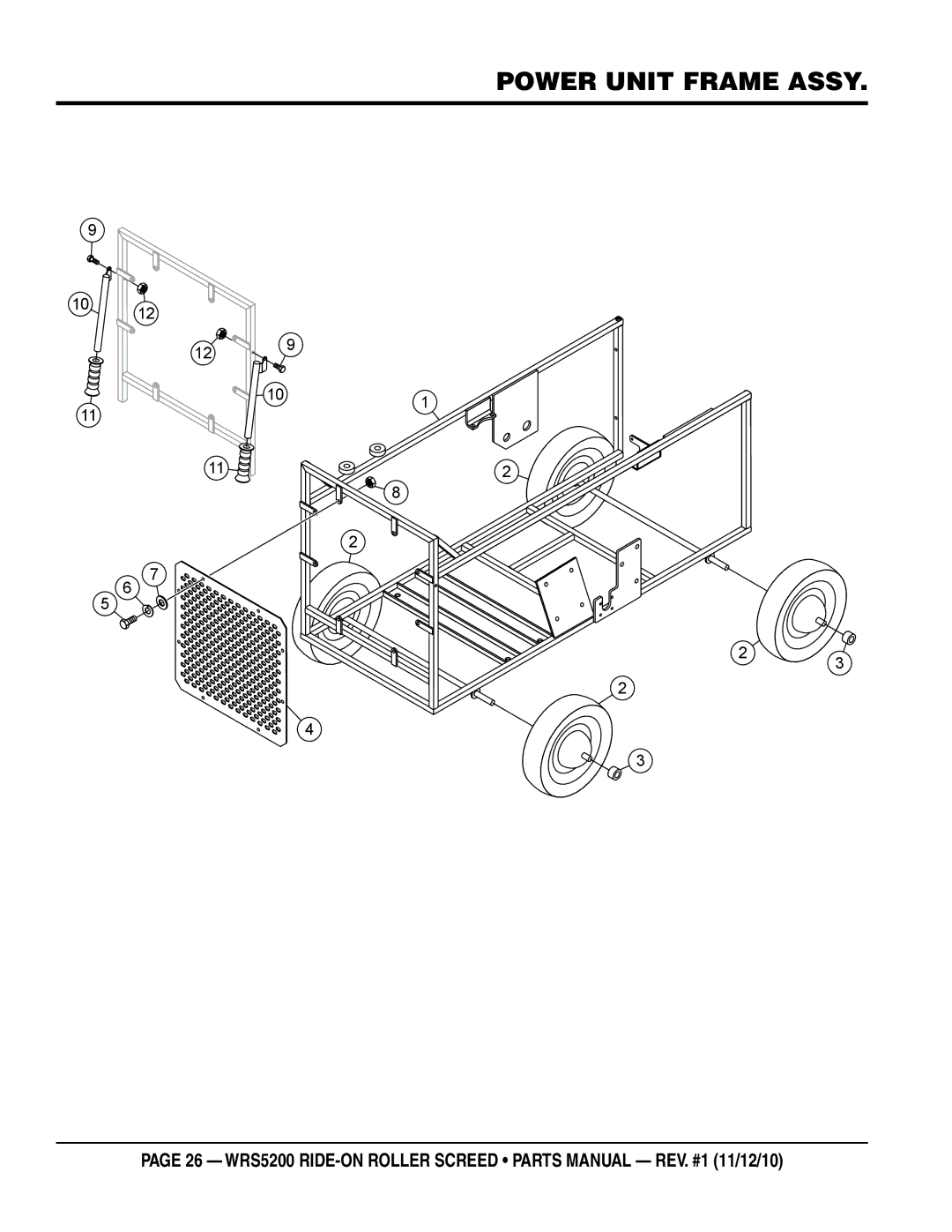 Multiquip wrs5200 manual Power Unit Frame assy 