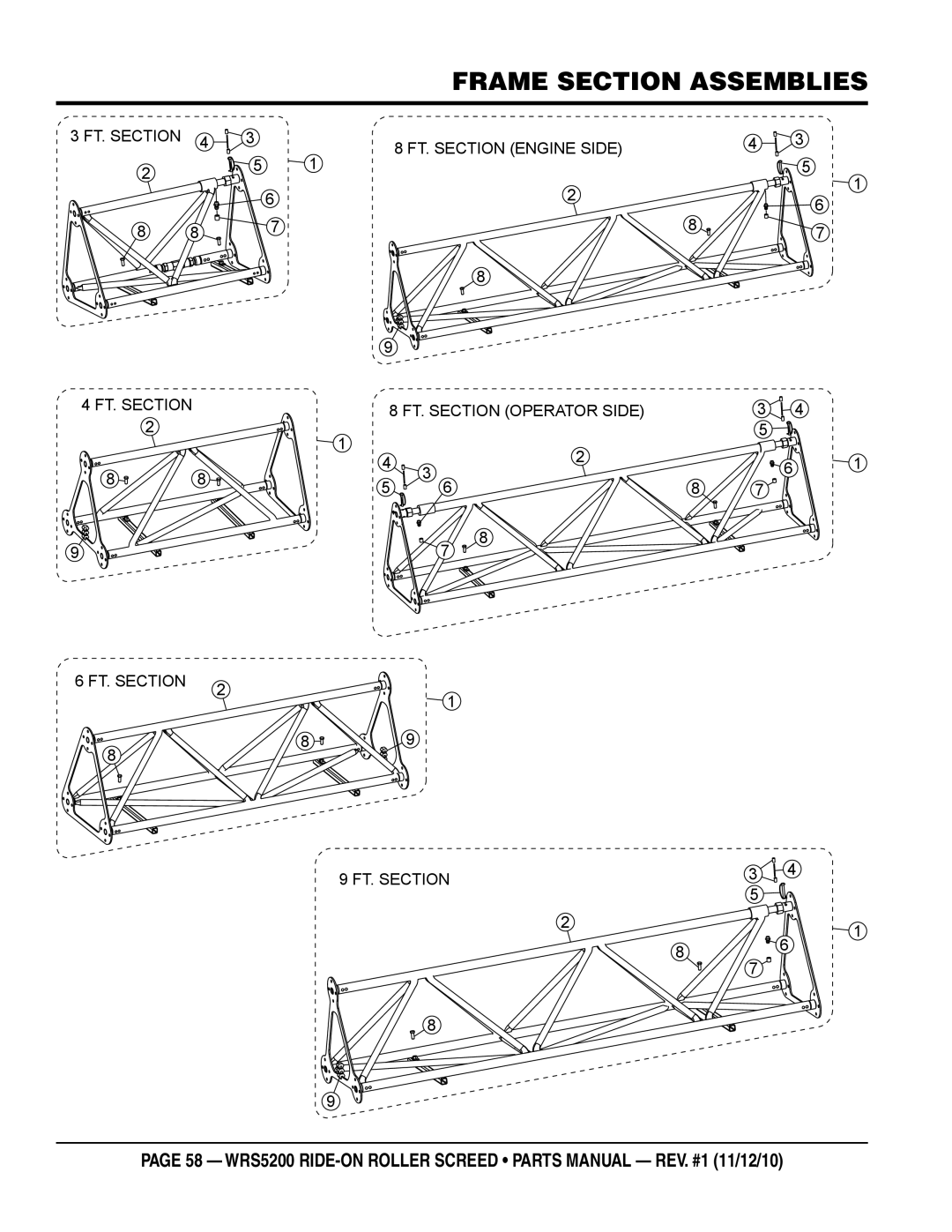 Multiquip wrs5200 manual Frame Section Assemblies 