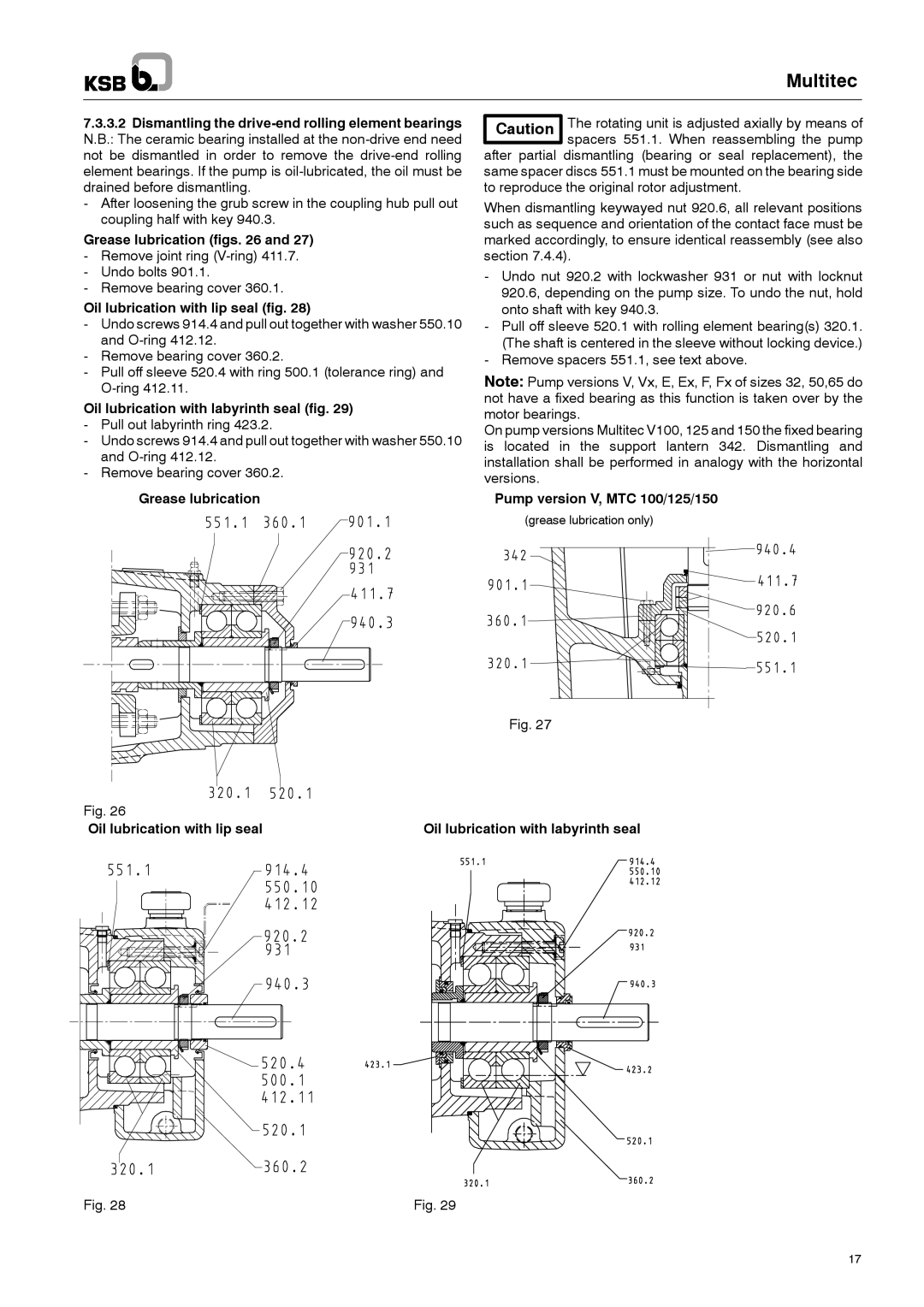 Multitech 1777.8/7-10 G3 Grease lubrication figs, Oil lubrication with lip seal fig, Pump version V, MTC 100/125/150 