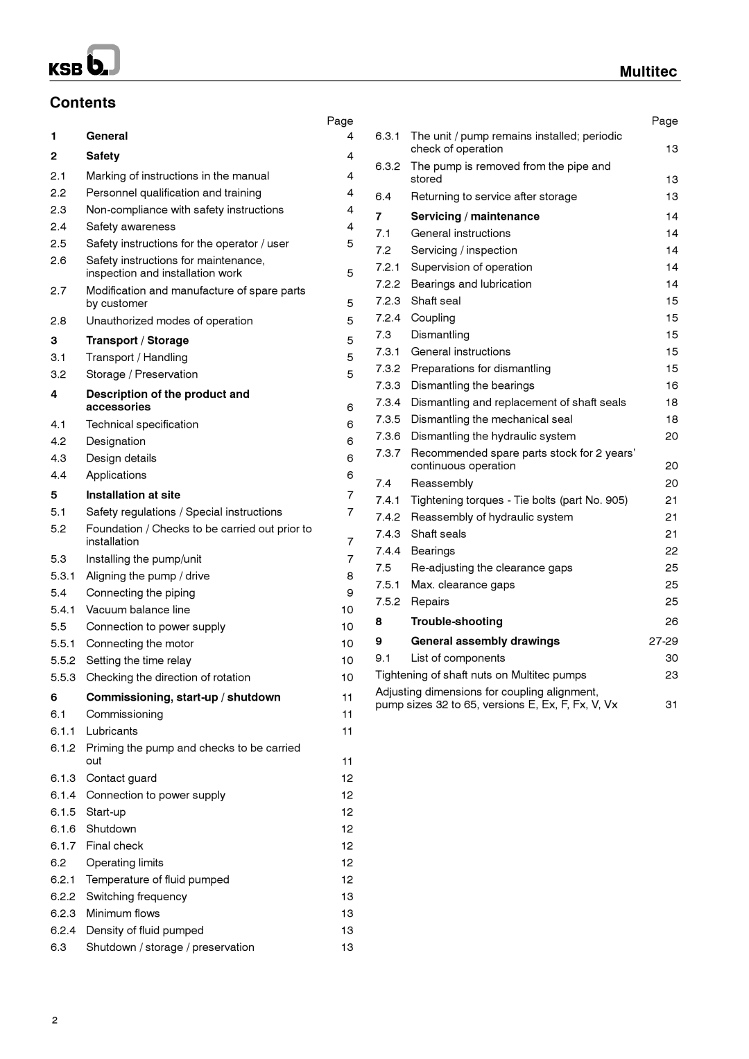 Multitech 1777.8/7-10 G3 operating instructions Multitec Contents 