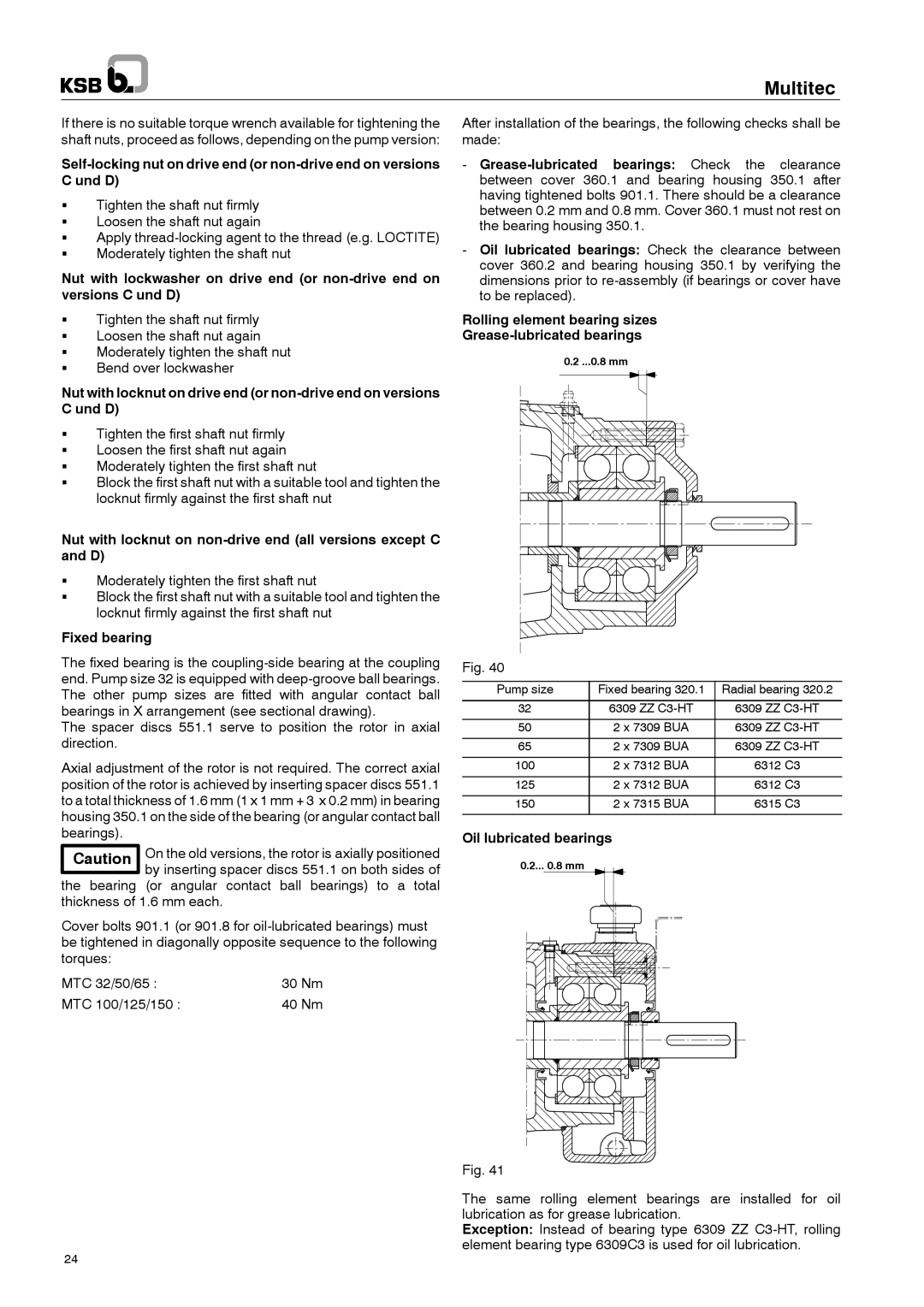 Multitech 1777.8/7-10 G3 Fixed bearing, MTC 100/125/150, Rolling element bearing sizes Grease-lubricated bearings 