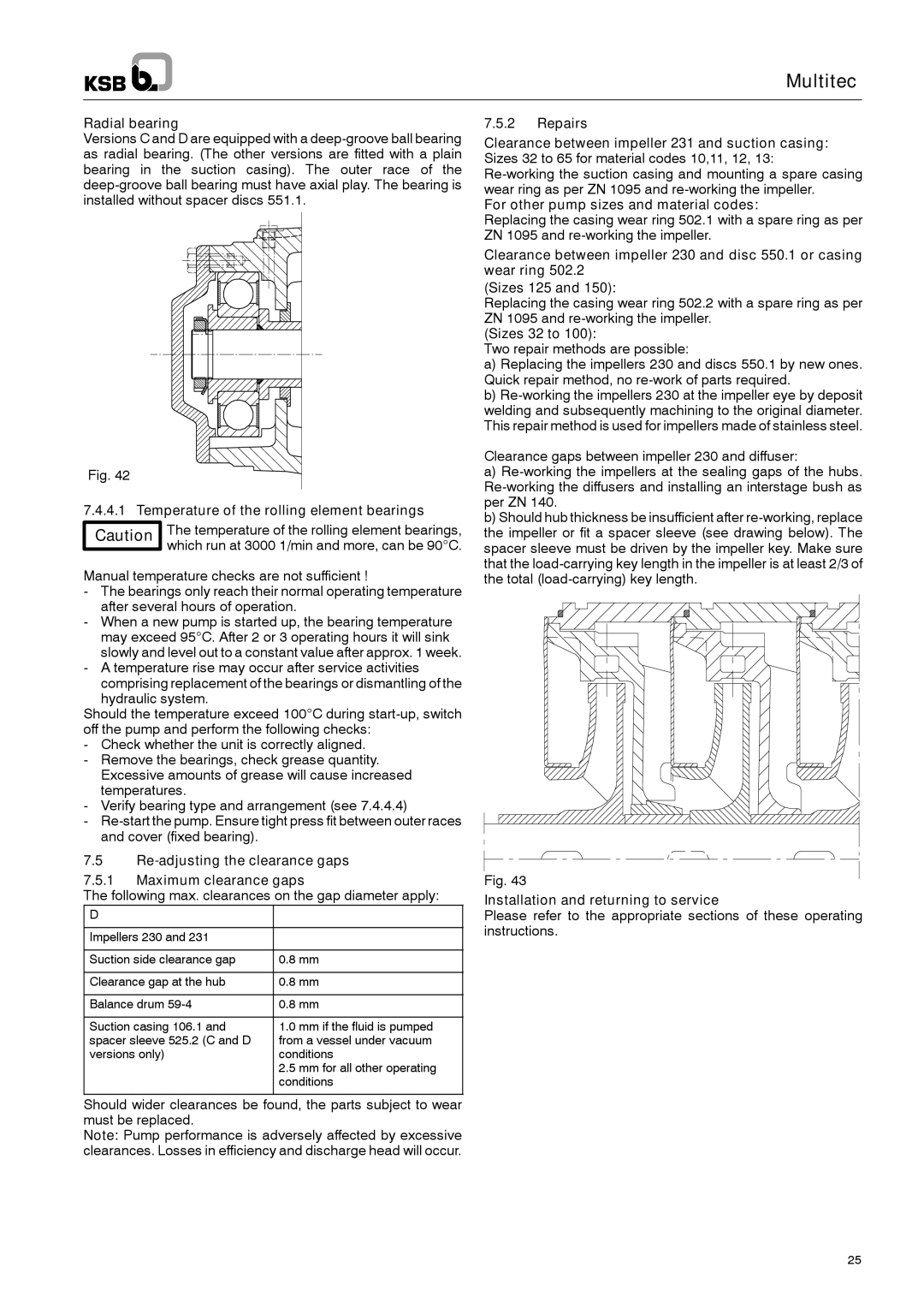 Multitech 1777.8/7-10 G3 operating instructions Radial bearing, Temperature of the rolling element bearings, Sizes 32 to 