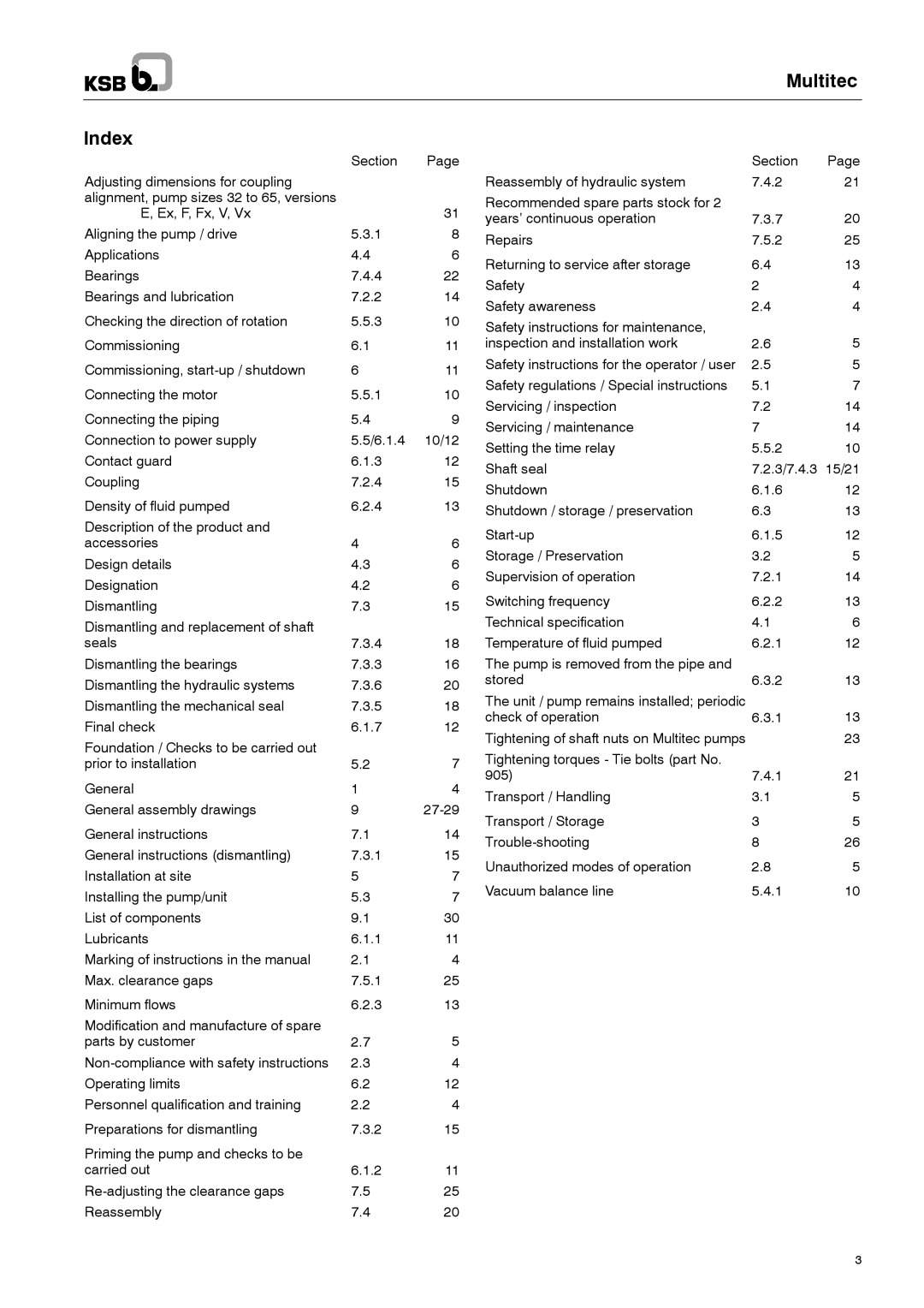 Multitech 1777.8/7-10 G3 operating instructions Multitec Index, Section Adjusting dimensions for coupling 