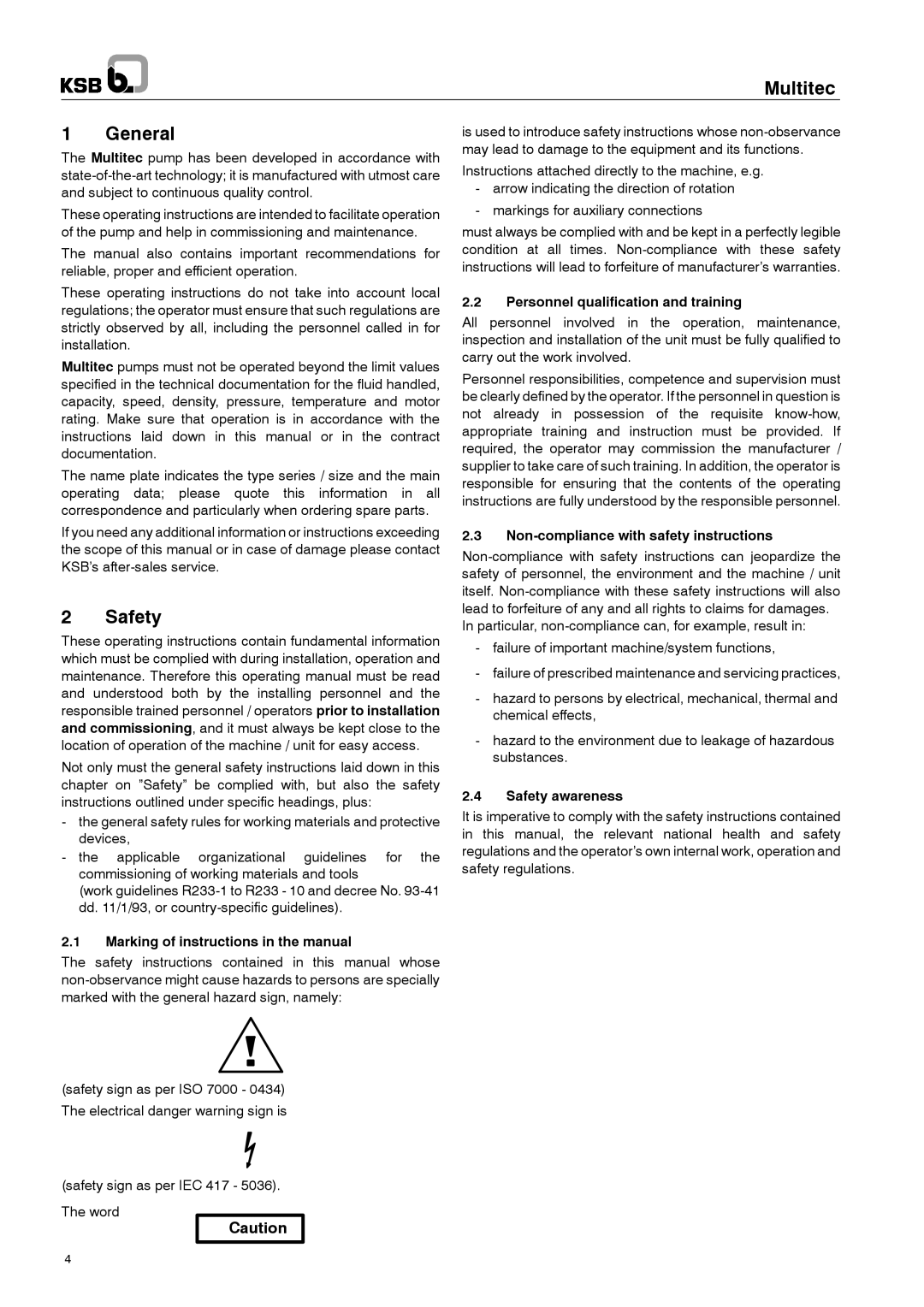 Multitech 1777.8/7-10 G3 operating instructions Multitec General, Safety 