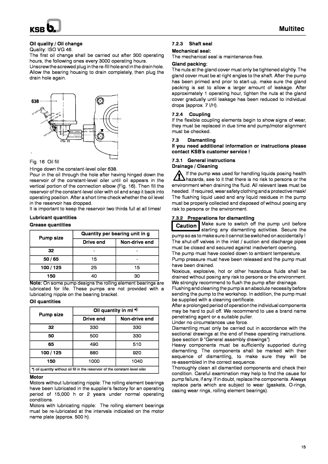 Multitech 1777.8/7-10 G3 operating instructions Multitec, Oil quality / Oil change 