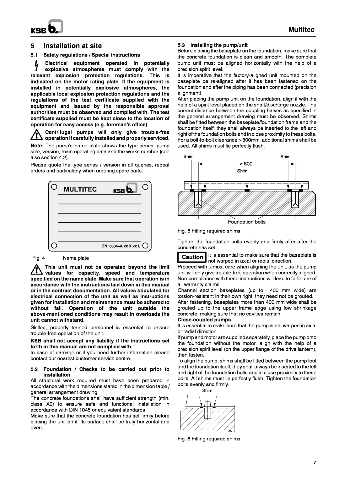 Multitech 1777.8/7-10 G3 operating instructions 5Installation at site, Multitec 