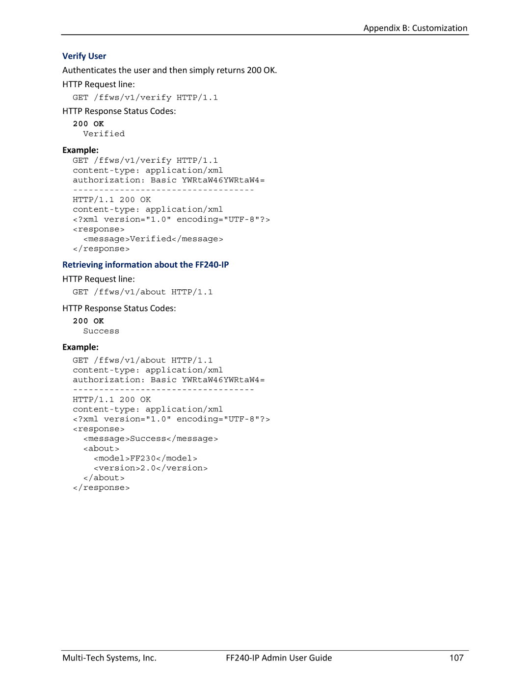 Multitech manual Verify User, Retrieving information about the FF240-IP 