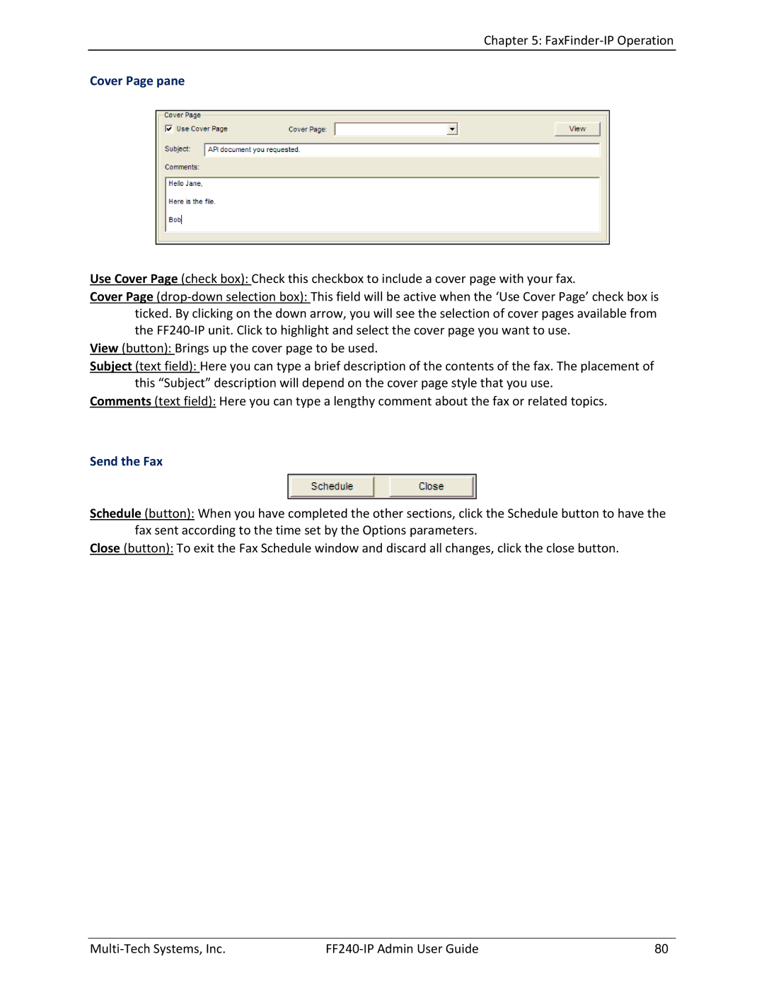 Multitech FF240 manual Cover Page pane, Send the Fax 