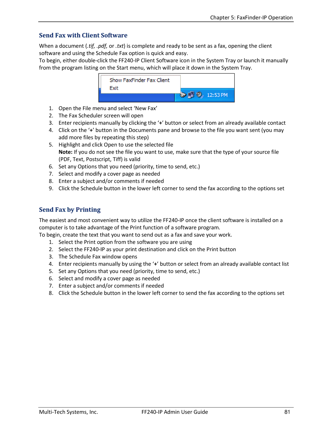 Multitech FF240 manual Send Fax with Client Software, Send Fax by Printing 