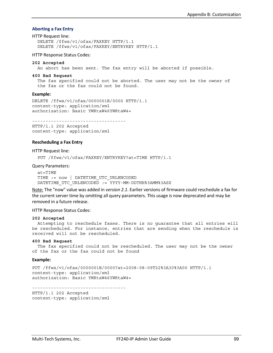 Multitech FF240 manual Aborting a Fax Entry, Rescheduling a Fax Entry 