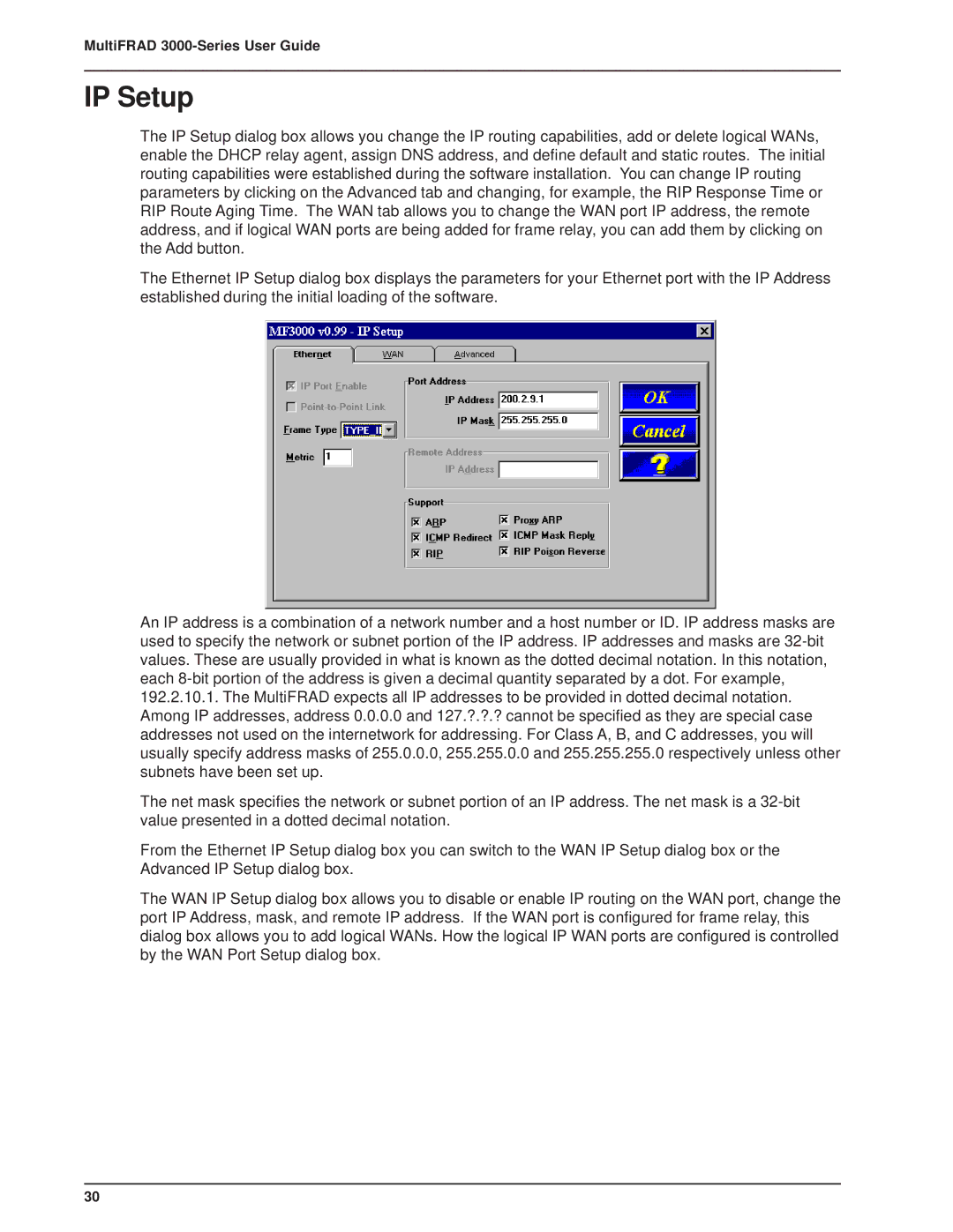 Multitech FR3060, 3100 manual IP Setup 