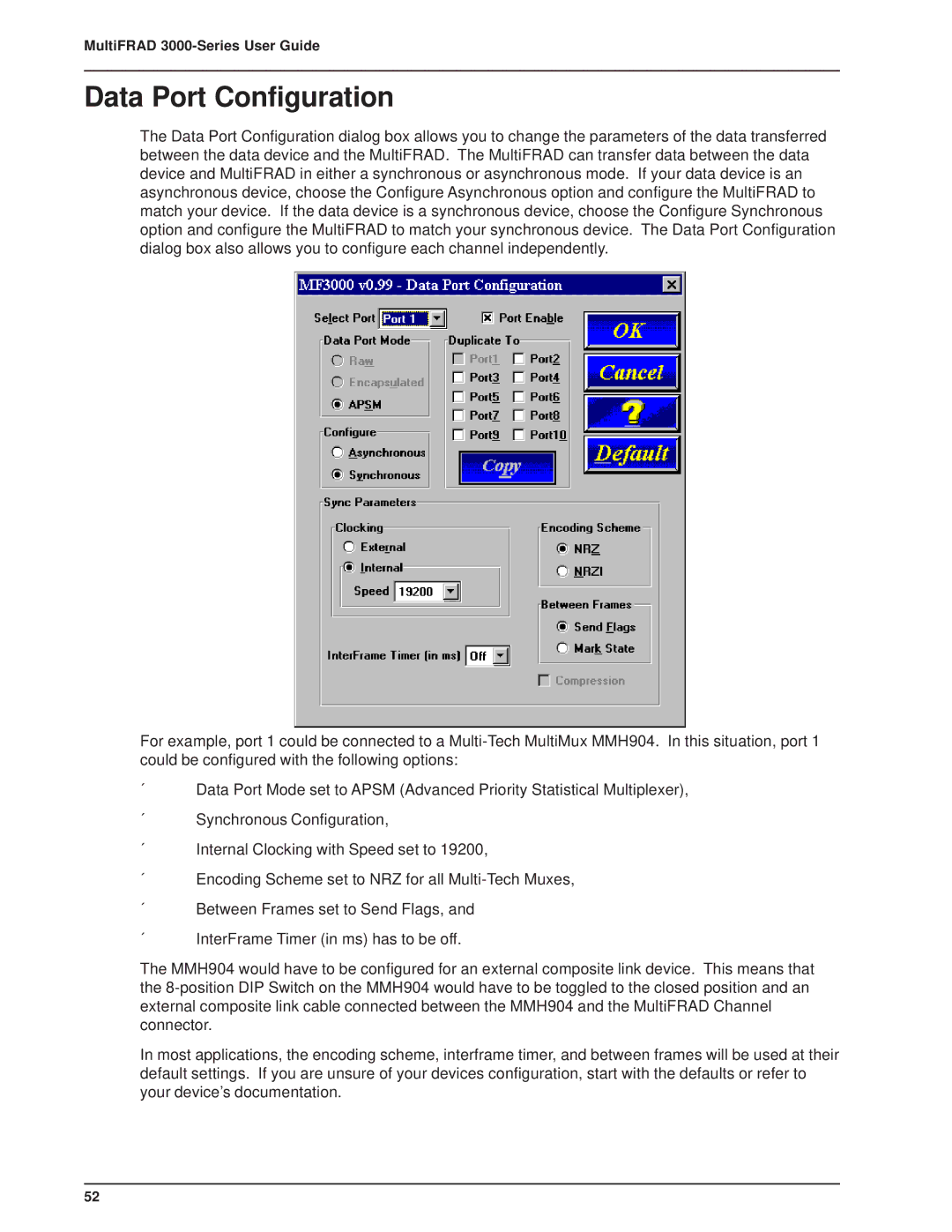 Multitech FR3060, 3100 manual Data Port Configuration 