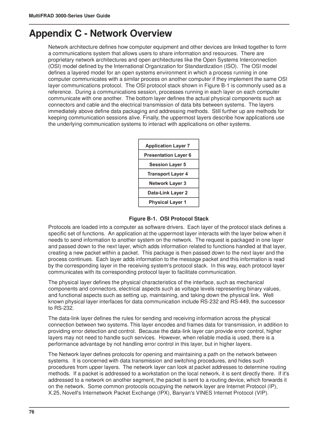 Multitech FR3060, 3100 manual Appendix C Network Overview, Figure B-1. OSI Protocol Stack 