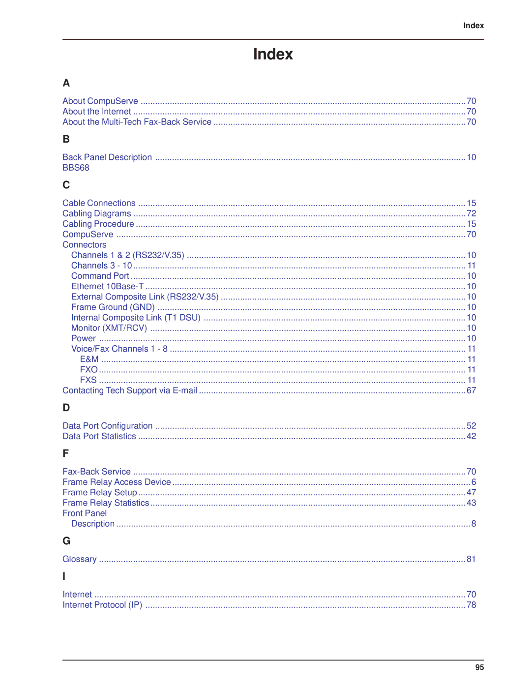 Multitech 3100, FR3060 manual Index 