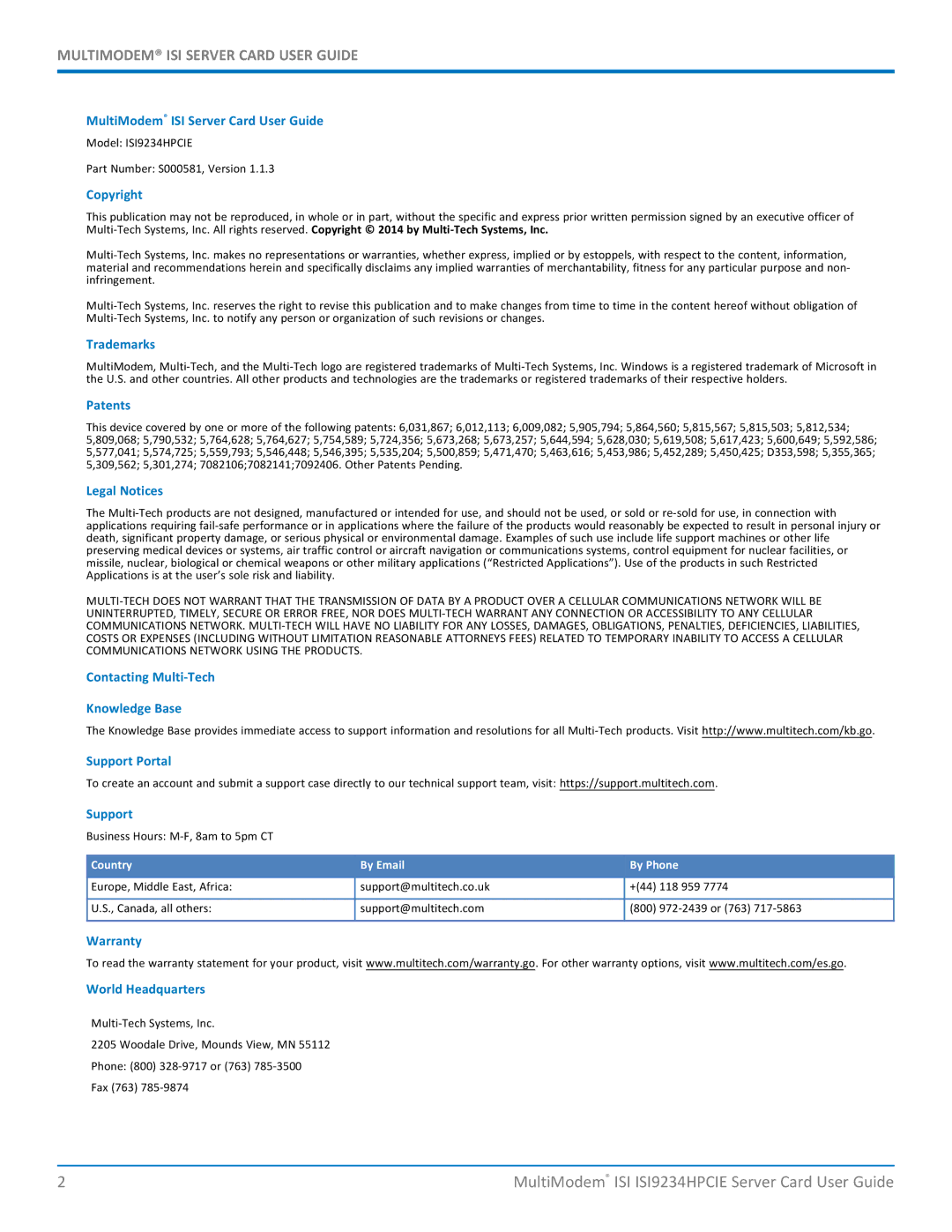 Multitech manual MultiModem ISI ISI9234HPCIE Server Card User Guide 