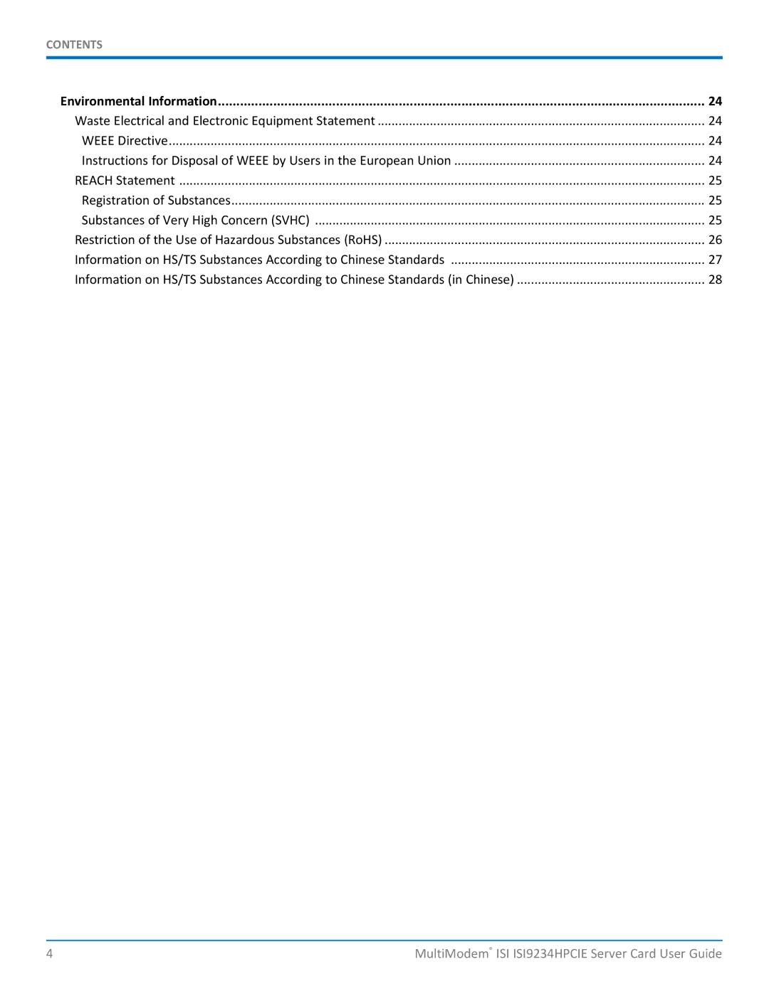 Multitech ISI9234HPCIE manual Waste Electrical and Electronic Equipment Statement 