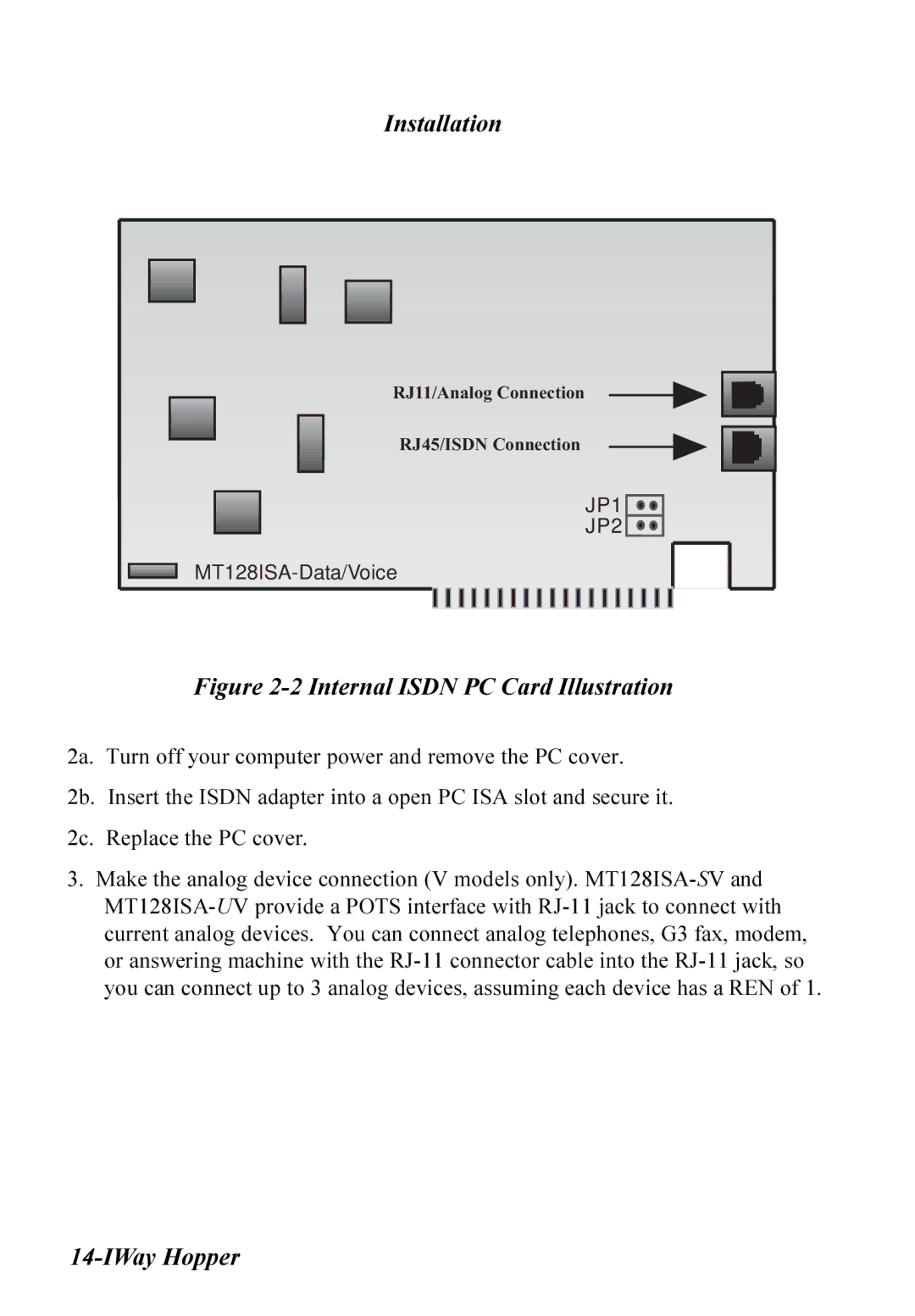 Multitech MT128ISA-UV, MT128ISA-SD, MT128ISA-SV, MT128ISA-UD manual Internal Isdn PC Card Illustration 