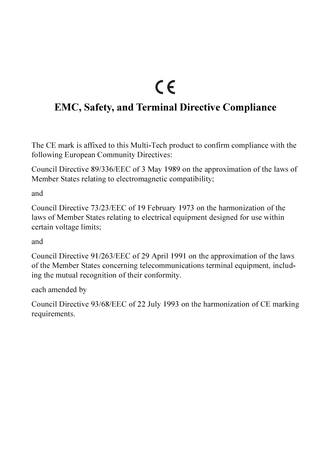 Multitech MT128ISA-UD, MT128ISA-SD, MT128ISA-SV, MT128ISA-UV manual EMC, Safety, and Terminal Directive Compliance 