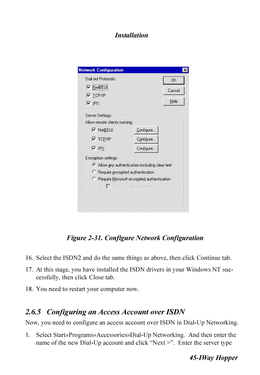 Multitech MT128ISA-SV, MT128ISA-SD, MT128ISA-UV Configuring an Access Account over Isdn, Configure Network Configuration 