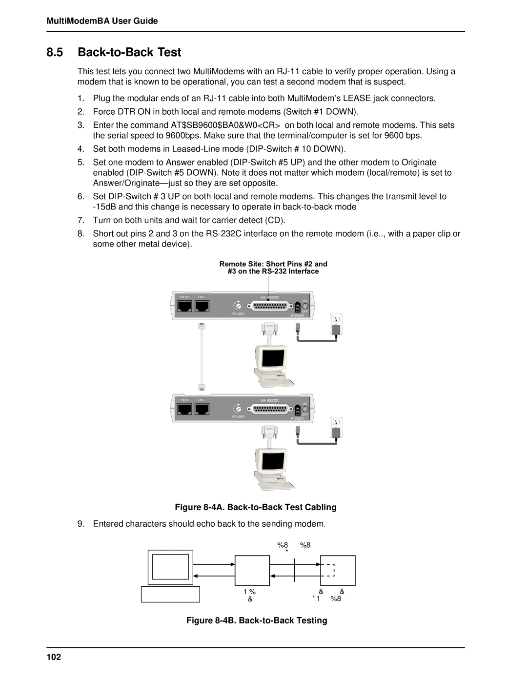 Multitech MT1432BA, MT2834BAI manual 4A. Back-to-Back Test Cabling 