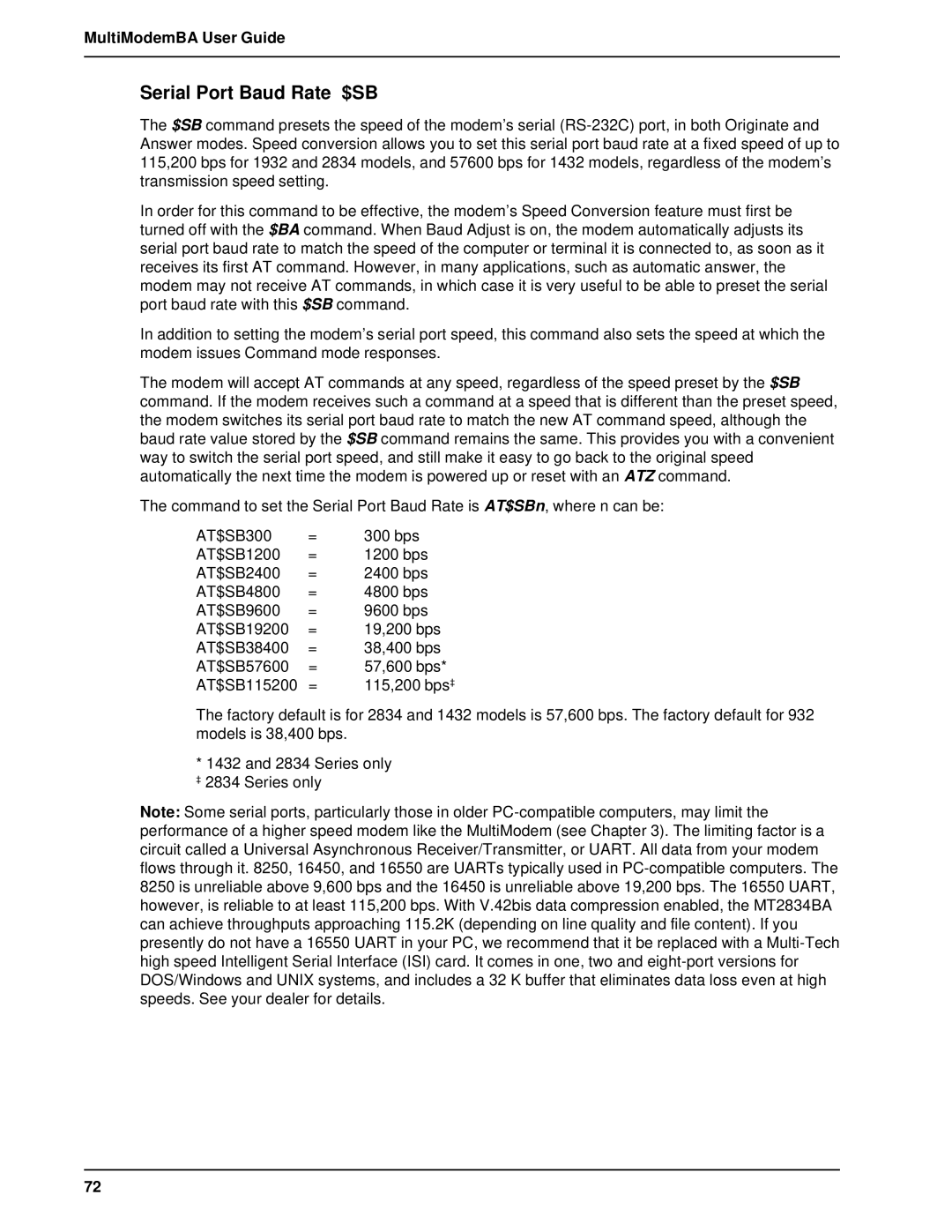 Multitech MT1432BA, MT2834BAI manual Serial Port Baud Rate $SB 