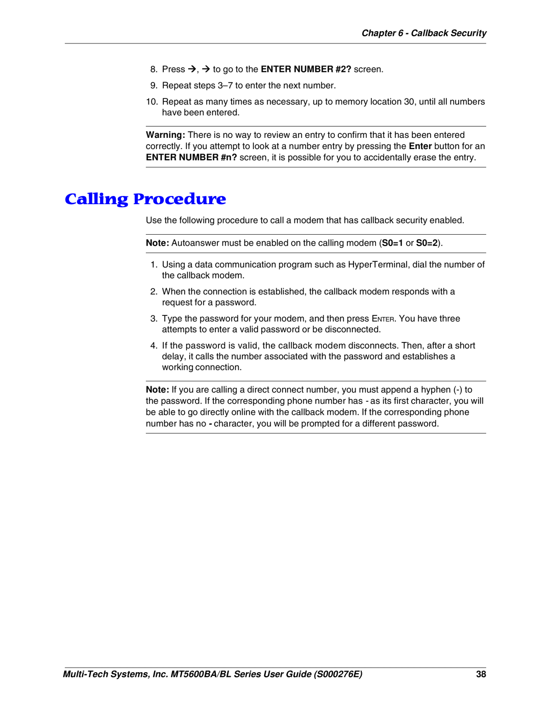 Multitech MT5600BL, MT5600BA manual Calling Procedure 