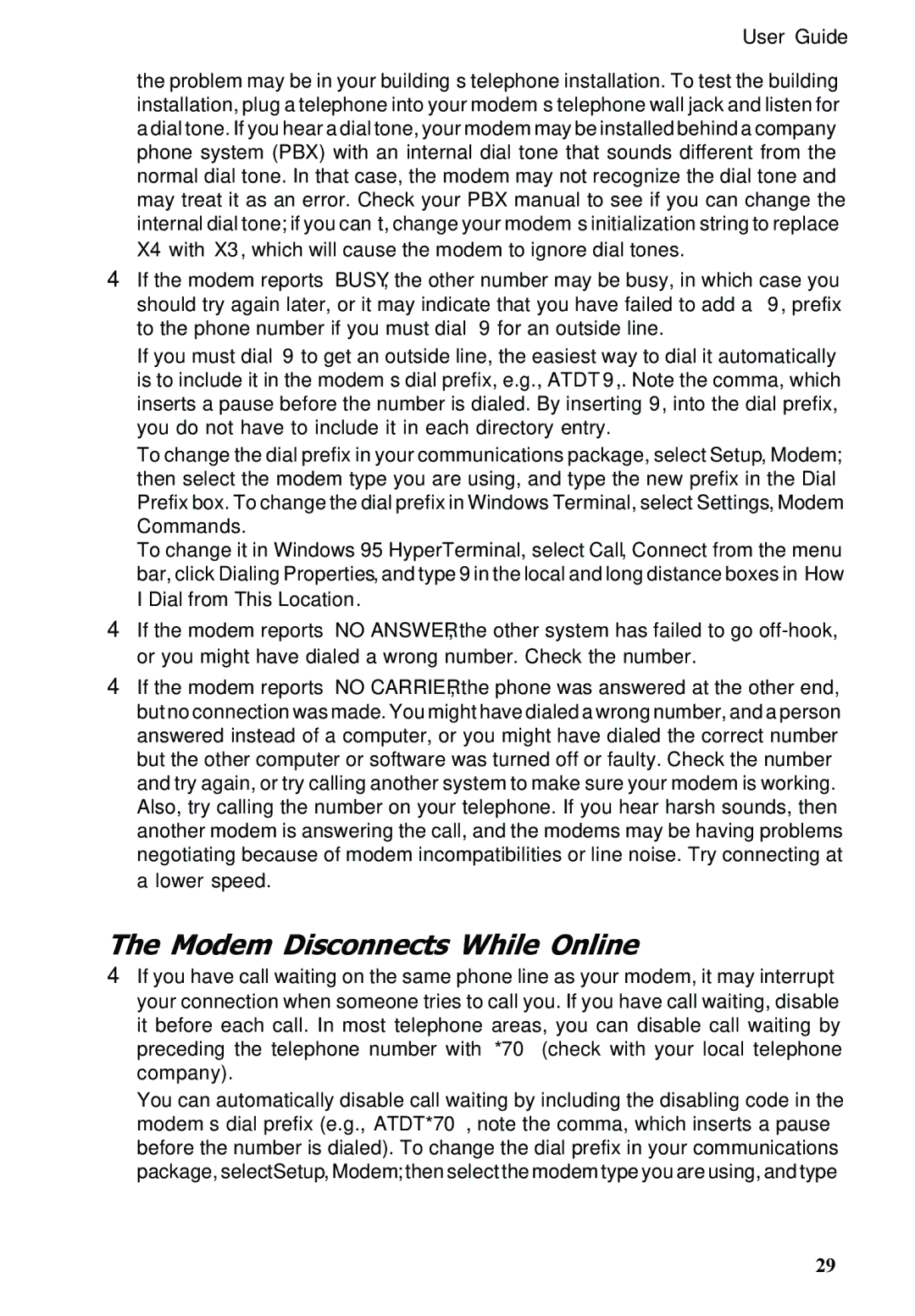 Multitech MT5600ZDXV manual Modem Disconnects While Online 