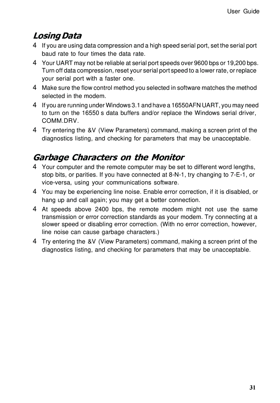 Multitech MT5600ZDXV manual Losing Data, Garbage Characters on the Monitor 