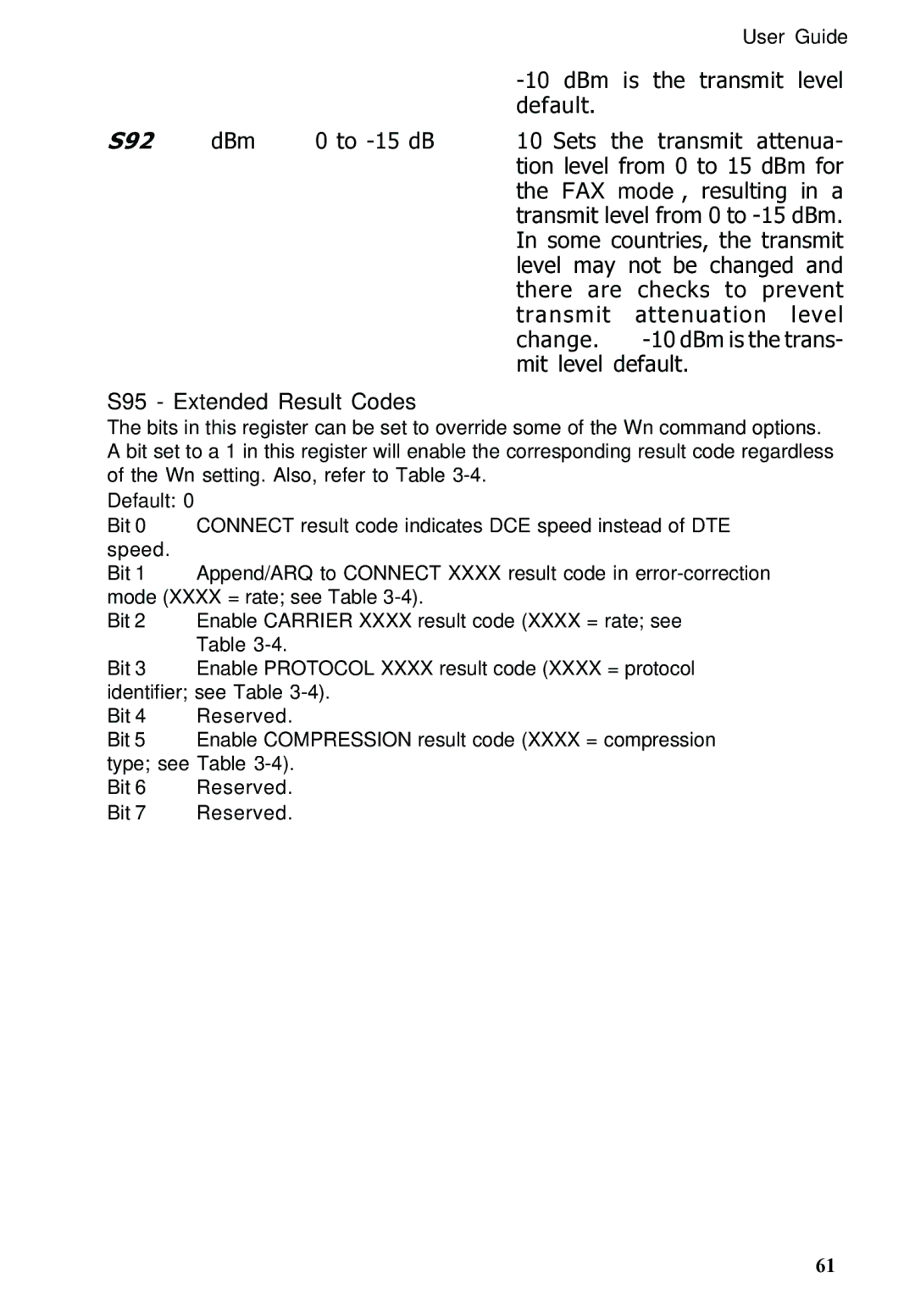 Multitech MT5600ZDXV manual S92, S95 Extended Result Codes 