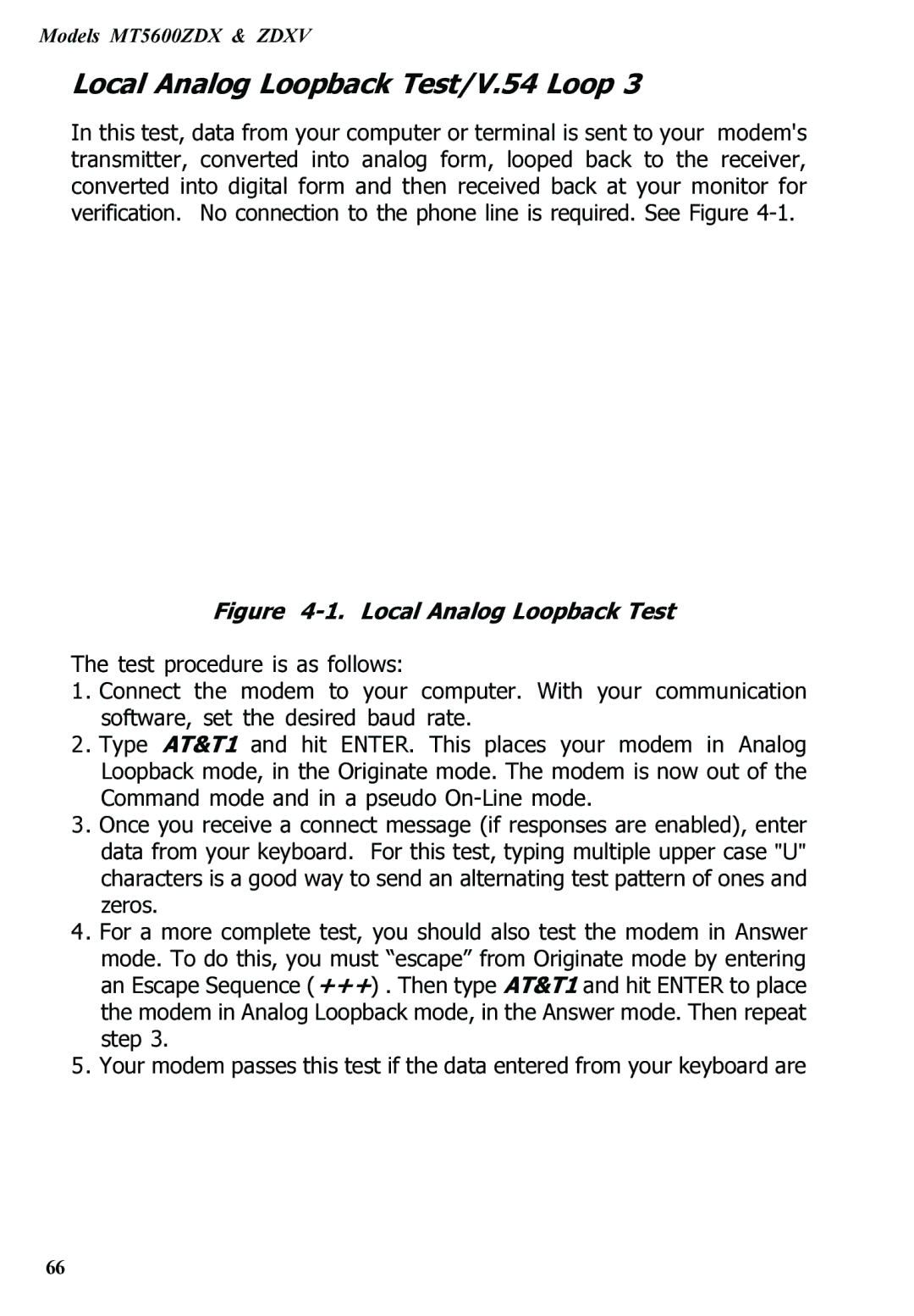 Multitech MT5600ZDXV manual Local Analog Loopback Test/V.54 Loop 