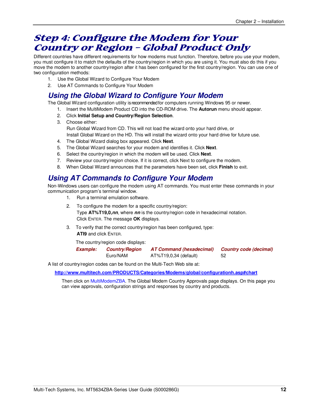 Multitech MT5634ZBA-V-V92 manual Using the Global Wizard to Configure Your Modem, Using AT Commands to Configure Your Modem 