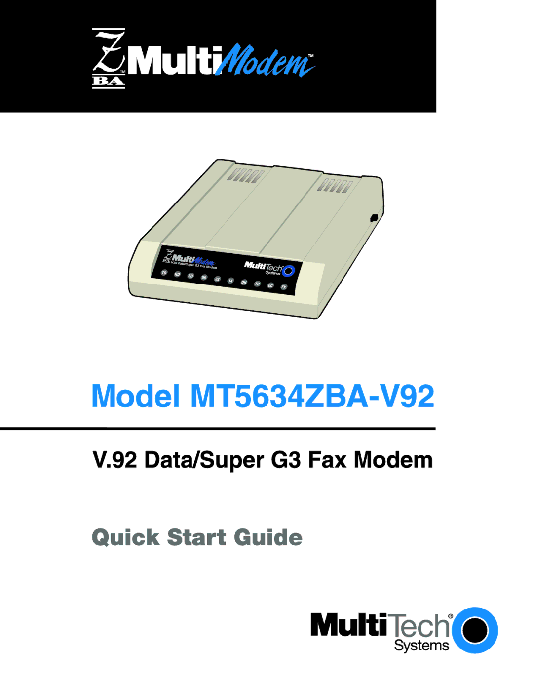 Multitech MT5634ZBA-V92 manual 