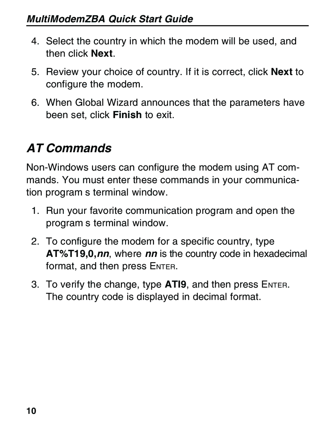 Multitech MT5634ZBA-V92 manual AT Commands 